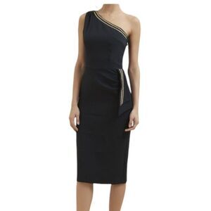 NWT The Pretty Dress Company Retro Vintage Style one shoulder black gold Pencil